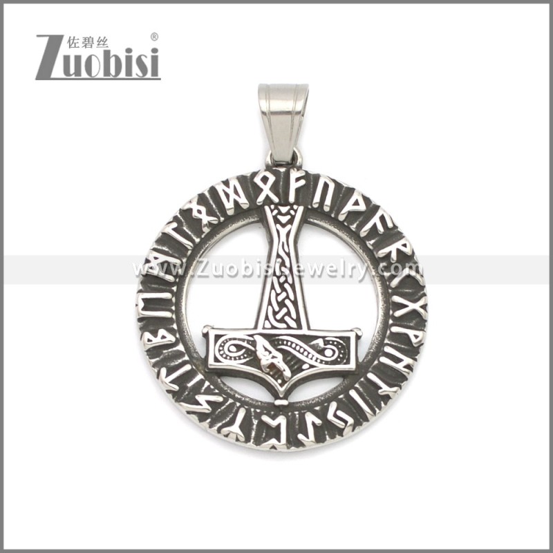 Mens Stainless Steel Mjolnir Viking Thor's Hammer Pendant p010872SA