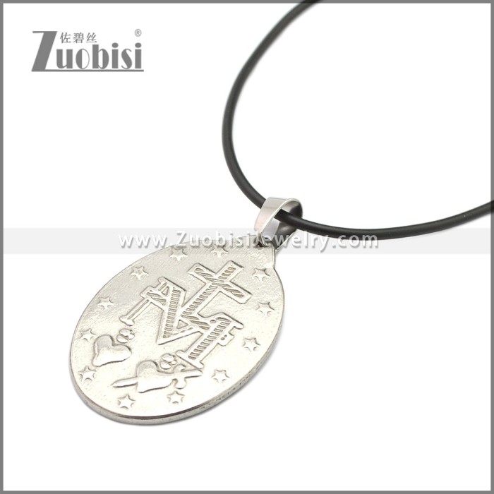 Rubber Necklace W Stainless Steel Virgin Mary Pendant n003180HA