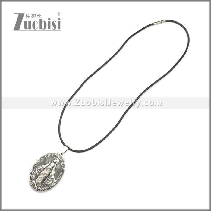 Rubber Necklace W Stainless Steel Virgin Mary Pendant n003180HA