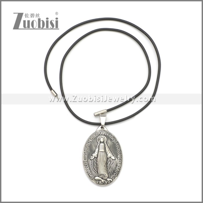 Rubber Necklace W Stainless Steel Virgin Mary Pendant n003180HA
