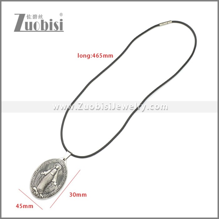 Rubber Necklace W Stainless Steel Virgin Mary Pendant n003180HA