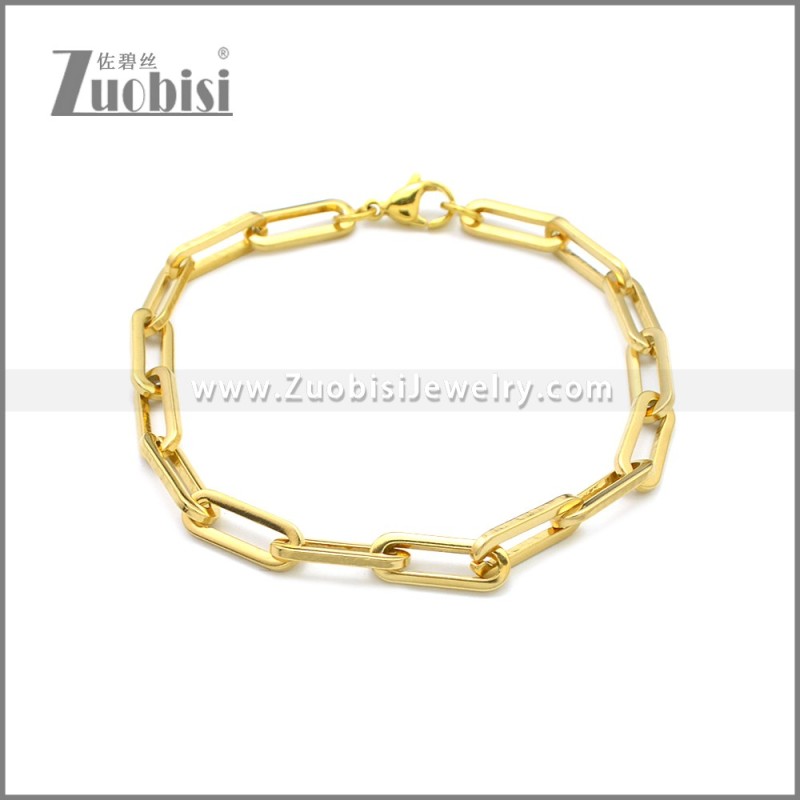 24K Gold Plated Stainless Steel Paperclip Link Chain Bracelet b009994G