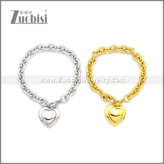 Cuban Link Stainless Steel Heart Bracelet b009993S