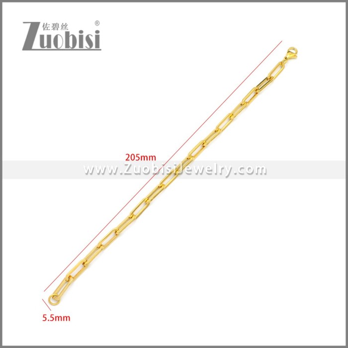 24K Gold Plated Stainless Steel Paperclip Link Chain Bracelet b009994G
