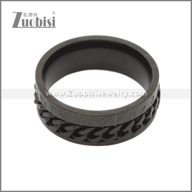 Black Cuban Link Rotating Norse Viking Symbol Ring for Men r008750H