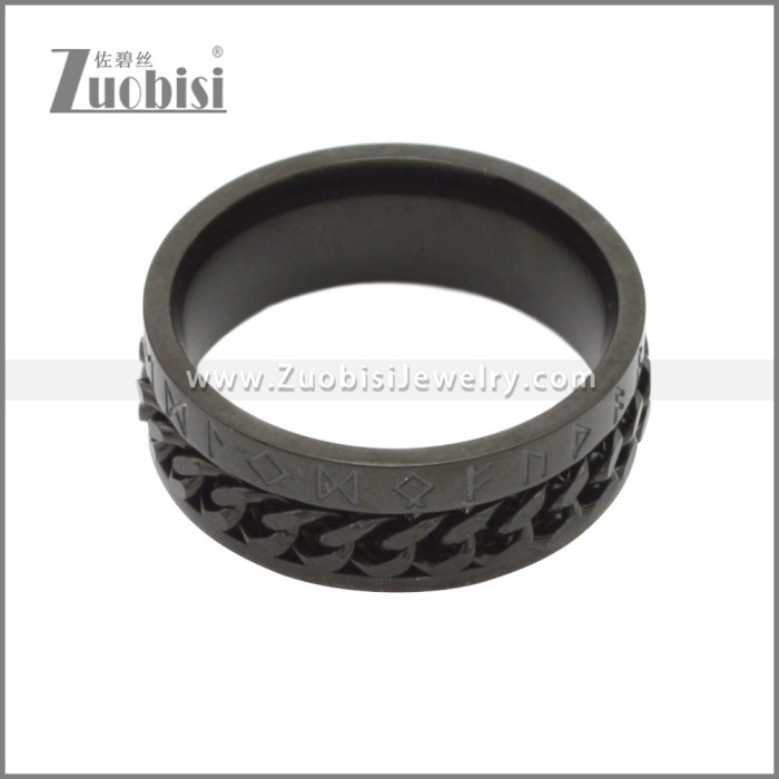 Black Cuban Link Rotating Norse Viking Symbol Ring for Men r008750H