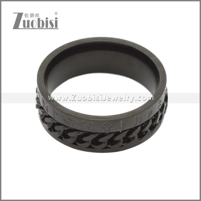 Black Cuban Link Rotating Norse Viking Symbol Ring for Men r008750H