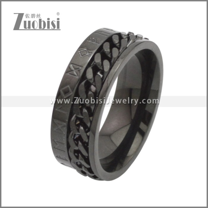 Black Cuban Link Rotating Norse Viking Symbol Ring for Men r008750H