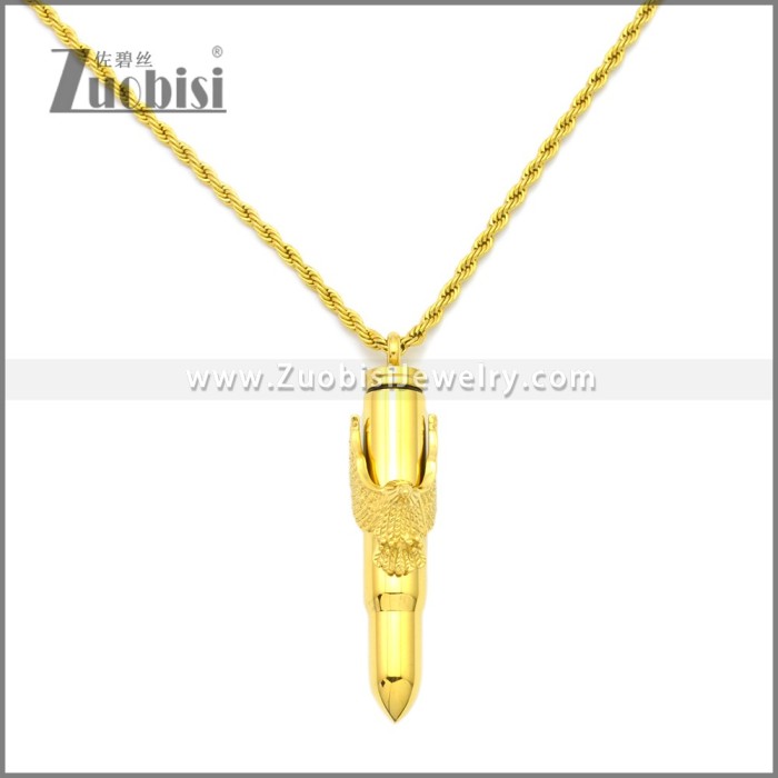 Golden Plating Stainless Steel Eagle Bullet Pendant p010930G