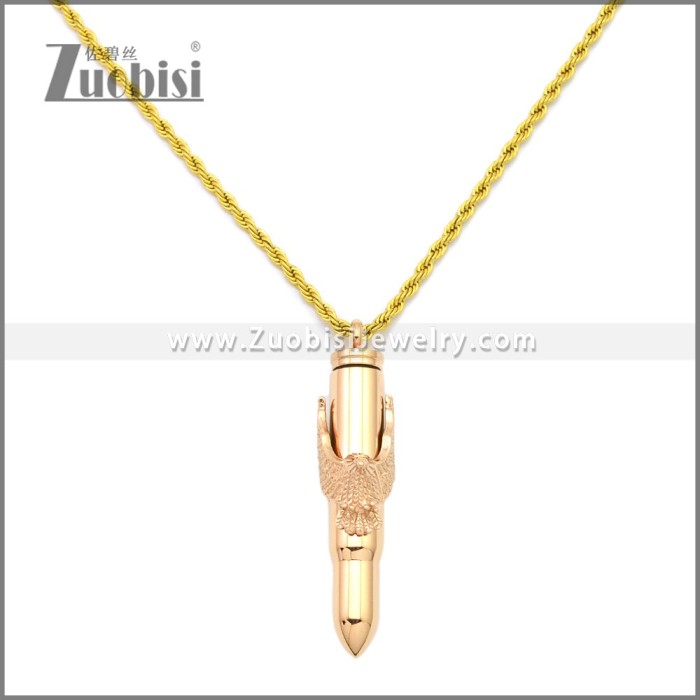 Rose Gold Stainless Steel Bullet Eagle Pendant p010930R