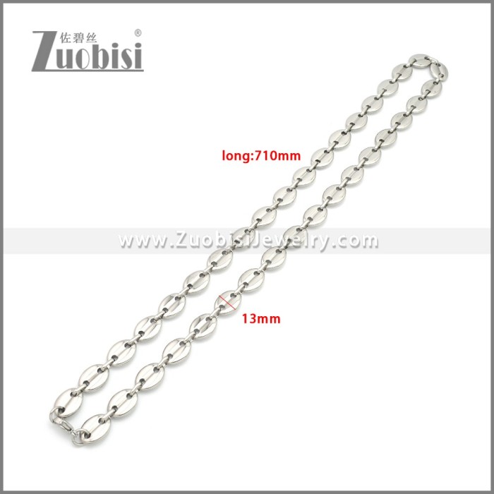 Silver Tone Stainless Steel Coffee Bean Chain Necklace n003201S