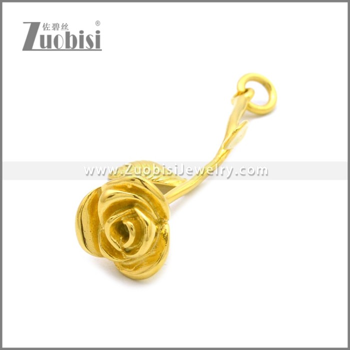 Golden Stainless Steel Rose Flower Style Pendant Party Necklace p010981G