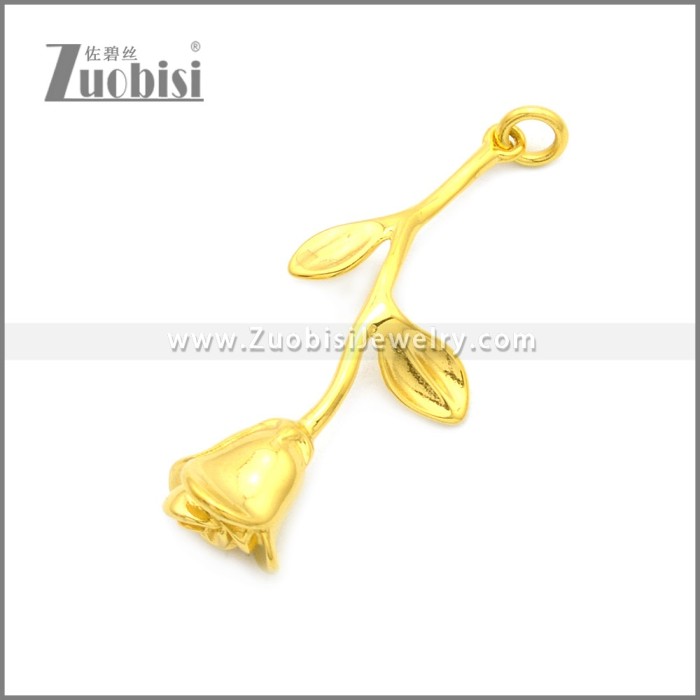 Golden Stainless Steel Rose Flower Style Pendant Party Necklace p010981G