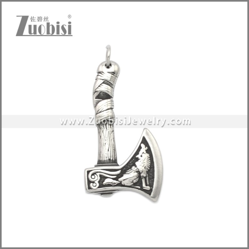 Stainless Steel Wolf Viking Axe Pendant p011008SA