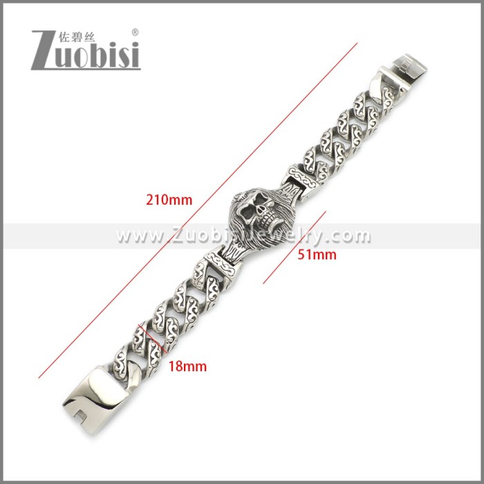 Mens Skull Bracelets Stainless Steel b010094S