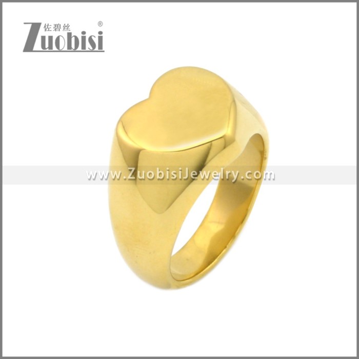 18K Gold Blank Heart Shape Stainless Steel Signet Ring for Ladies r008801G