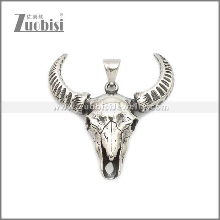 Stainless Steel Buffalo Skull Pendant p011071SA