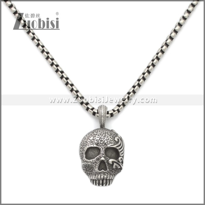 Stainless Steel Flower Skull Pendant p011052SA