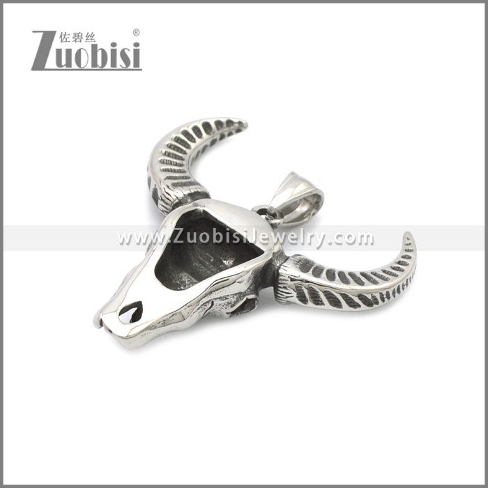 Stainless Steel Buffalo Skull Pendant p011071SA