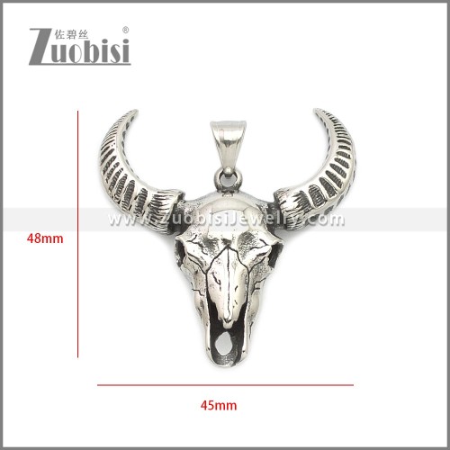 Stainless Steel Buffalo Skull Pendant p011071SA