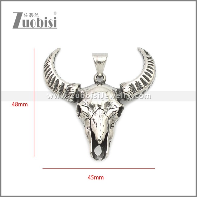 Stainless Steel Buffalo Skull Pendant p011071SA