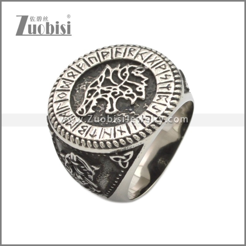 Men 316L Stainless Steel Norse Viking Odin's Wolf Rune Vantage Ring r008942SA