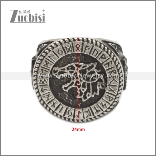 Men 316L Stainless Steel Norse Viking Odin's Wolf Rune Vantage Ring r008942SA