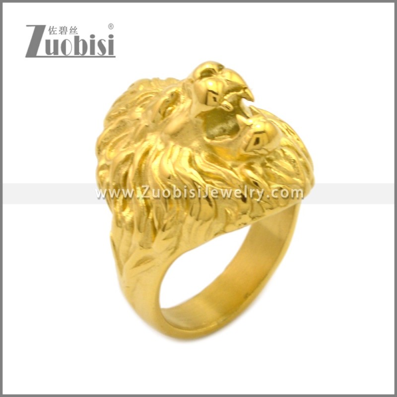 Golden Stainless Steel Lion Head Ring r008967G