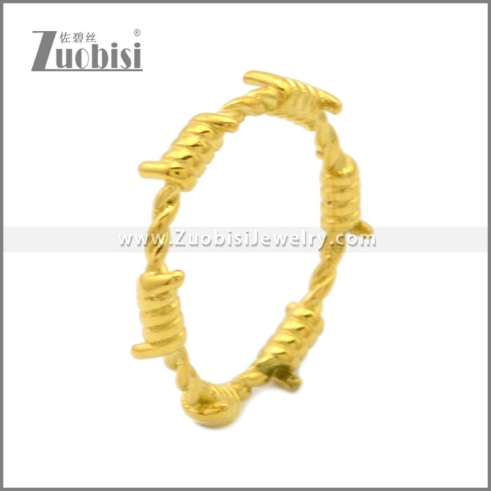 Shiny Gold Plating Stainless Steel Barbed Wire Ring r008966G