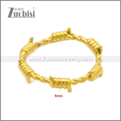 Shiny Gold Plating Stainless Steel Barbed Wire Ring r008966G