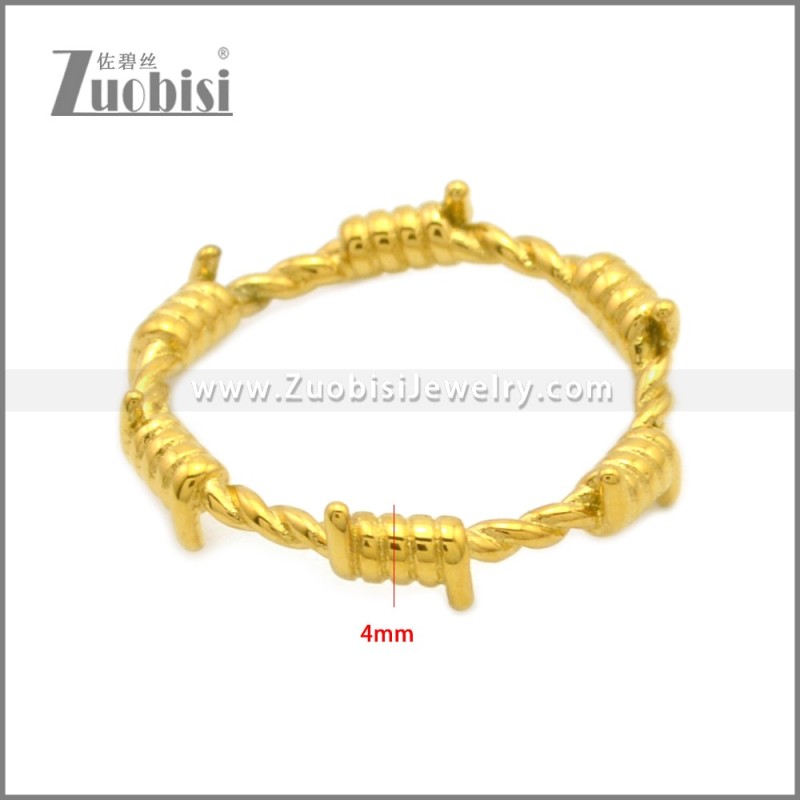 Shiny Gold Plating Stainless Steel Barbed Wire Ring r008966G