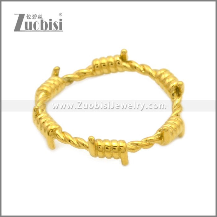 Shiny Gold Plating Stainless Steel Barbed Wire Ring r008966G
