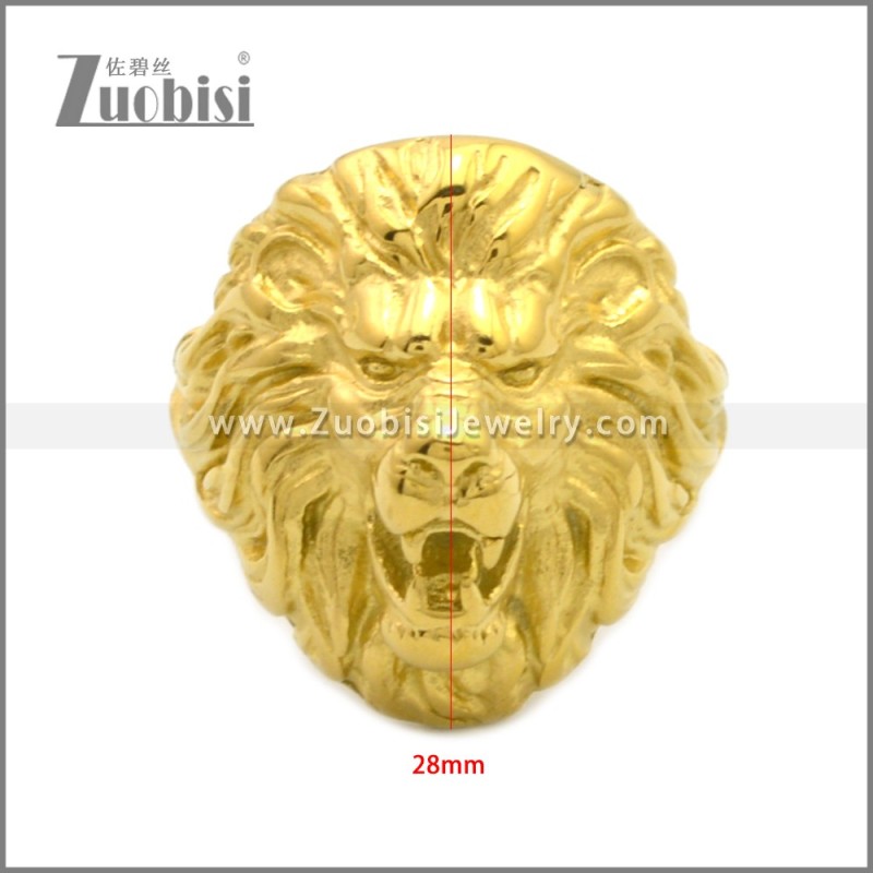 Golden Stainless Steel Lion Head Ring r008967G