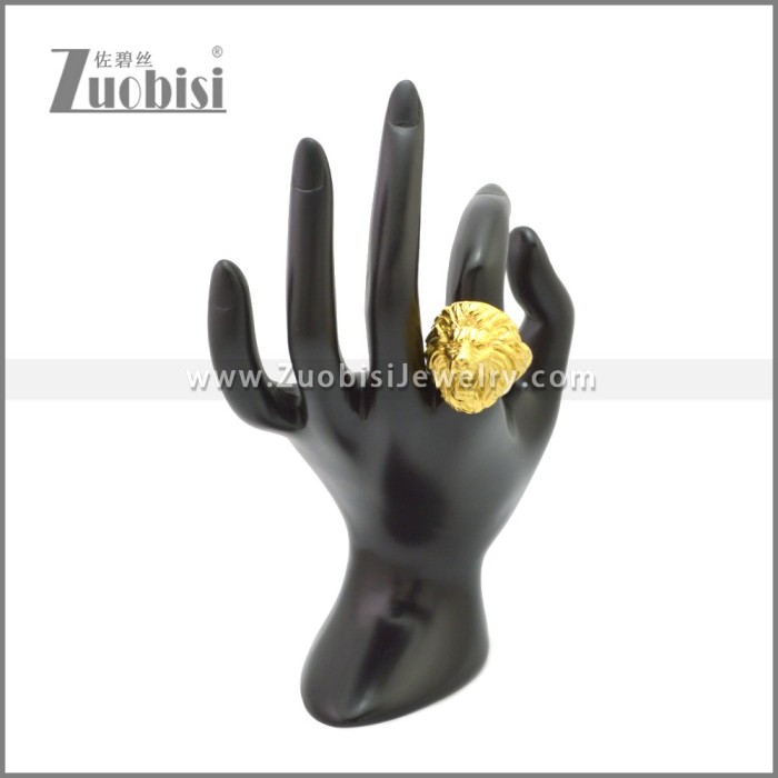 Golden Stainless Steel Lion Head Ring r008967G