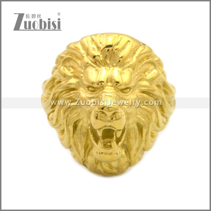 Golden Stainless Steel Lion Head Ring r008967G