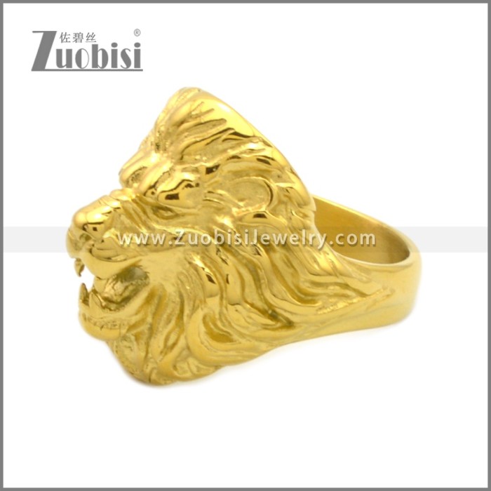 Golden Stainless Steel Lion Head Ring r008967G