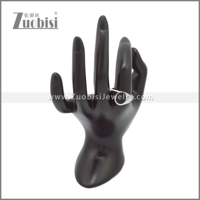 Shiny Silver Stainless Steel Black Enamel Ring r009056S2