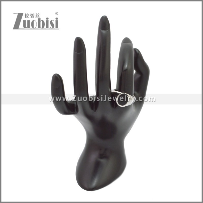 Shiny Silver Stainless Steel Black Enamel Ring r009056S2