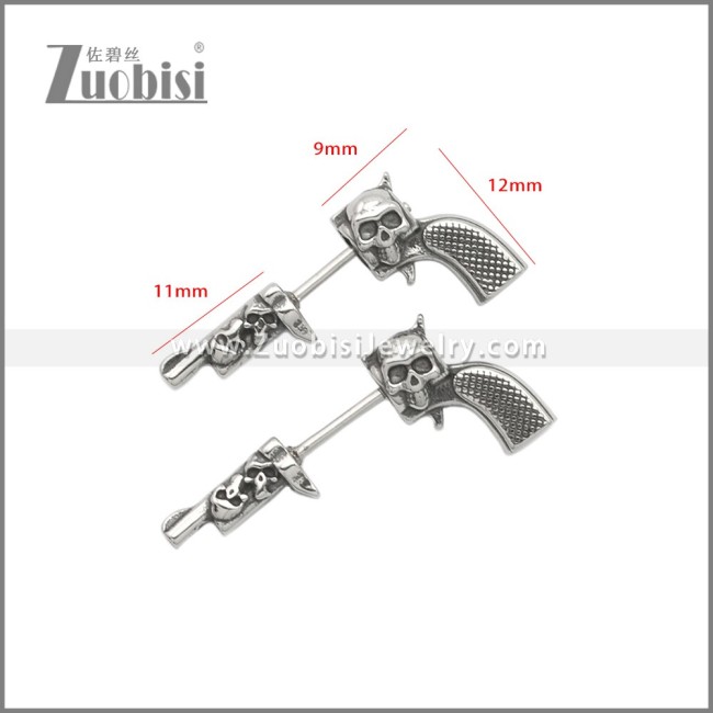 Stainless Steel Skull Piercing Gun Earring e002240SA