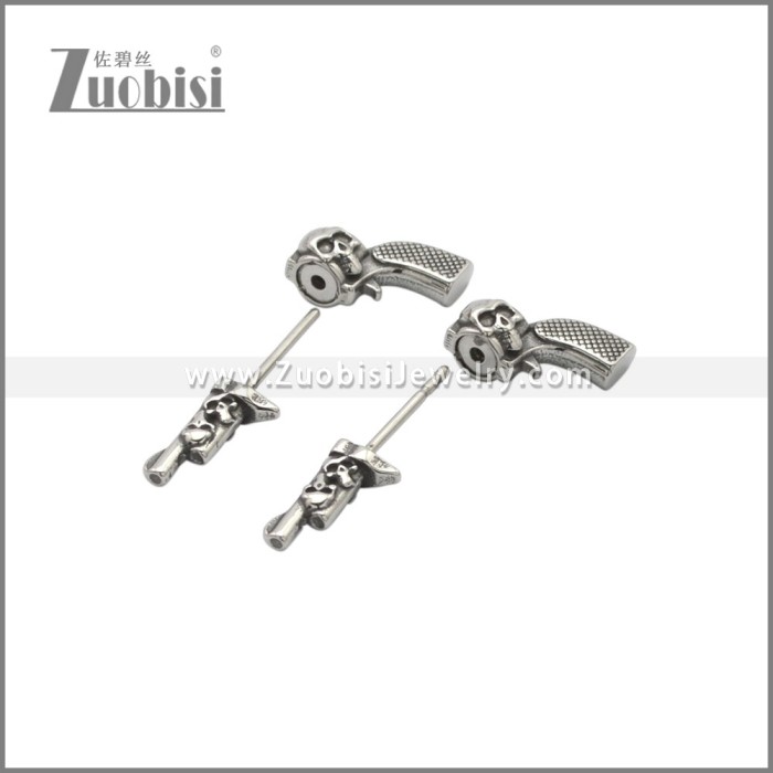 Stainless Steel Skull Piercing Gun Earring e002240SA