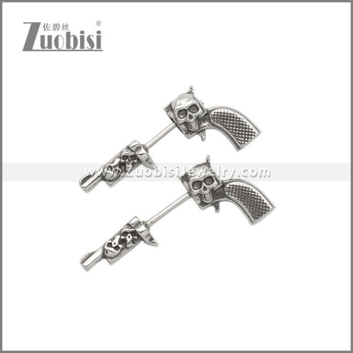 Stainless Steel Skull Piercing Gun Earring e002240SA