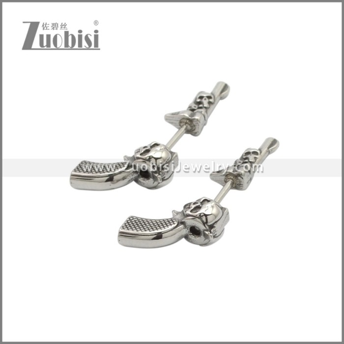 Stainless Steel Skull Piercing Gun Earring e002240SA