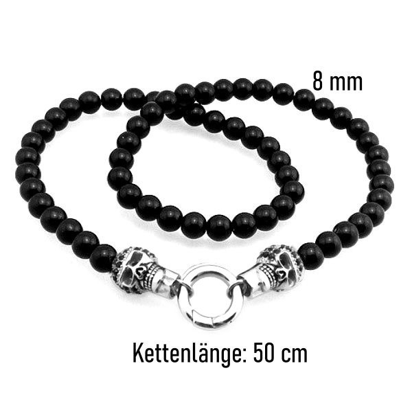 Black Onyx Beads Skull Chain