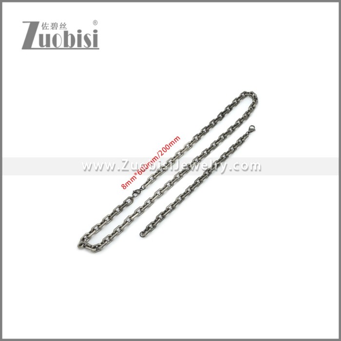 8mm Wide Stainless Steel Jewelry Set s002985A