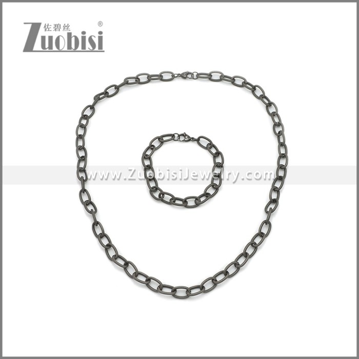 9mm Black Stainless Steel Jewelry Set s002983A