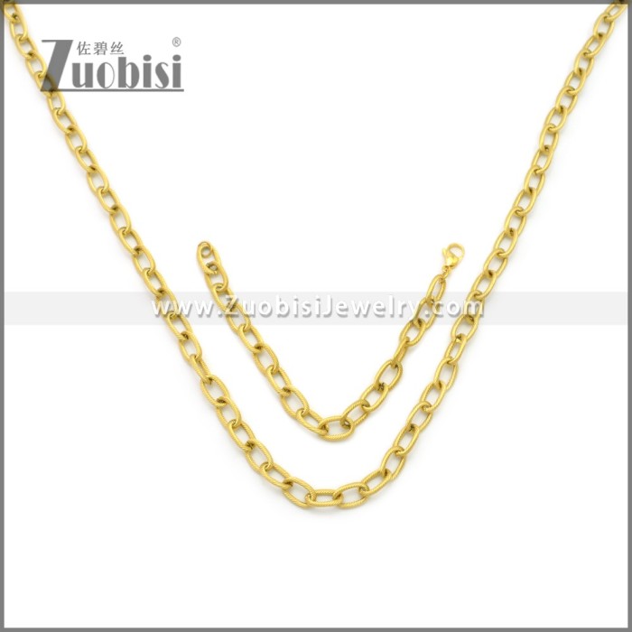 9mm Wide Gold Plating Stainless Steel Jewelry Set s002983G