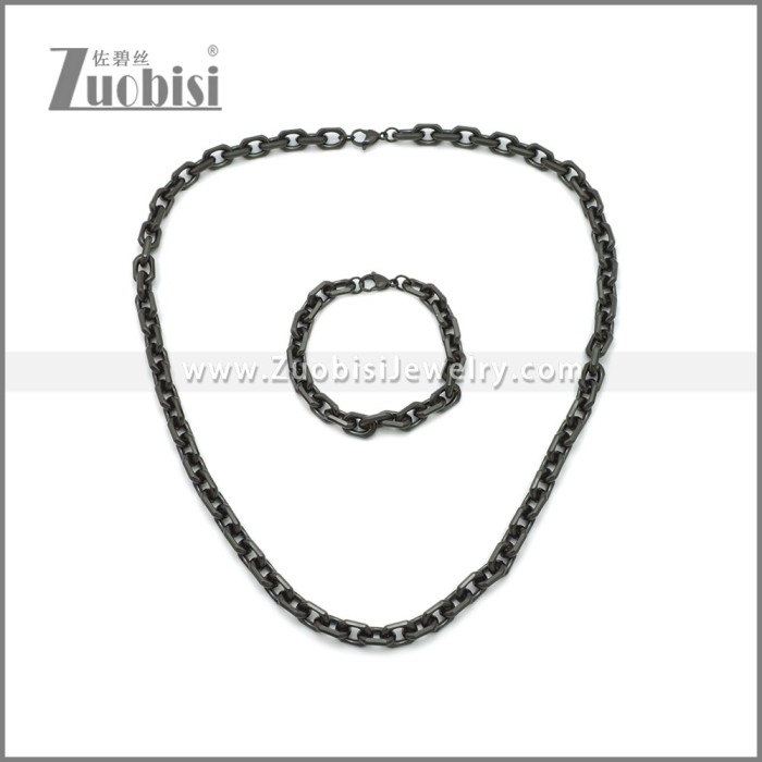 8mm Wide Black Stainless Steel Jewelry Set s002985H