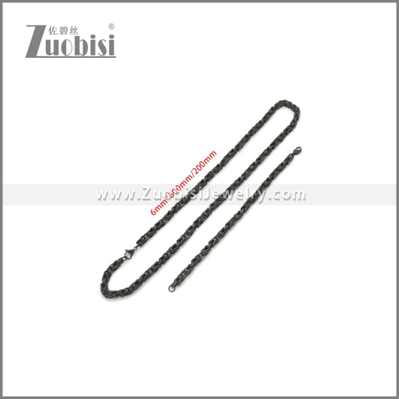 6mm Wide Dark Black Stainless Steel Jewelry Set s002982H
