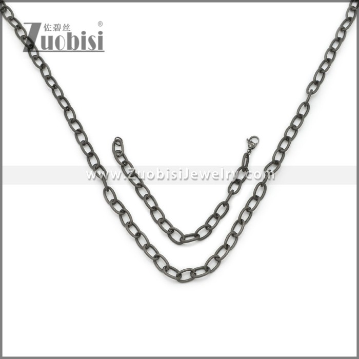 9mm Black Stainless Steel Jewelry Set s002983A
