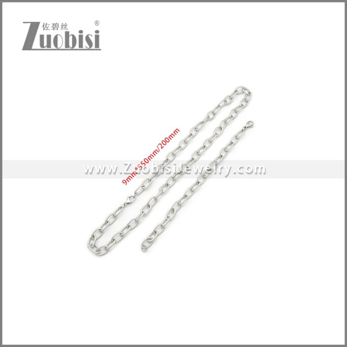 9mm Wide Silver Tone Stainless Steel Jewelry Set s002983S